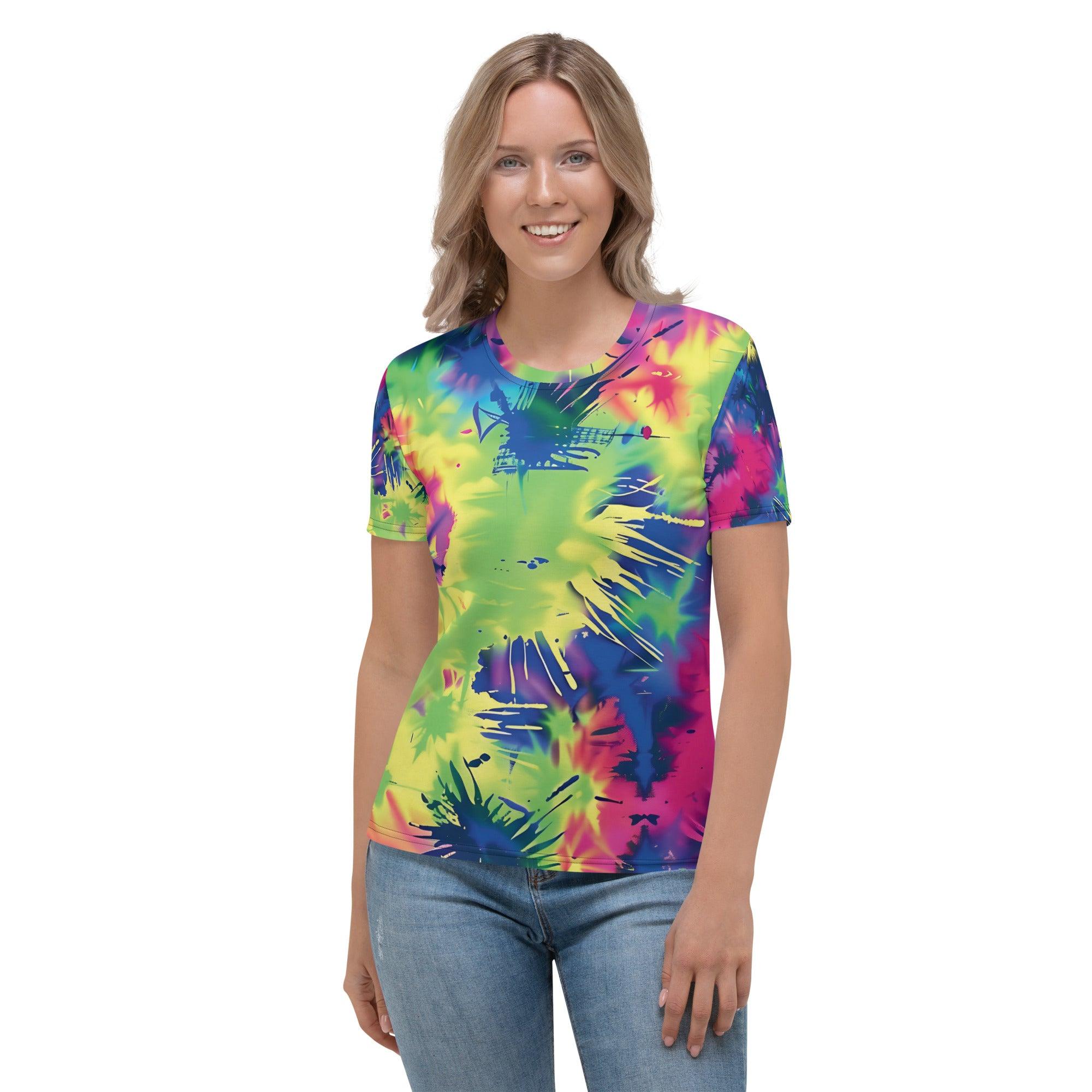 Vibrant Neon Tie-Dye Women's Rave T-Shirt