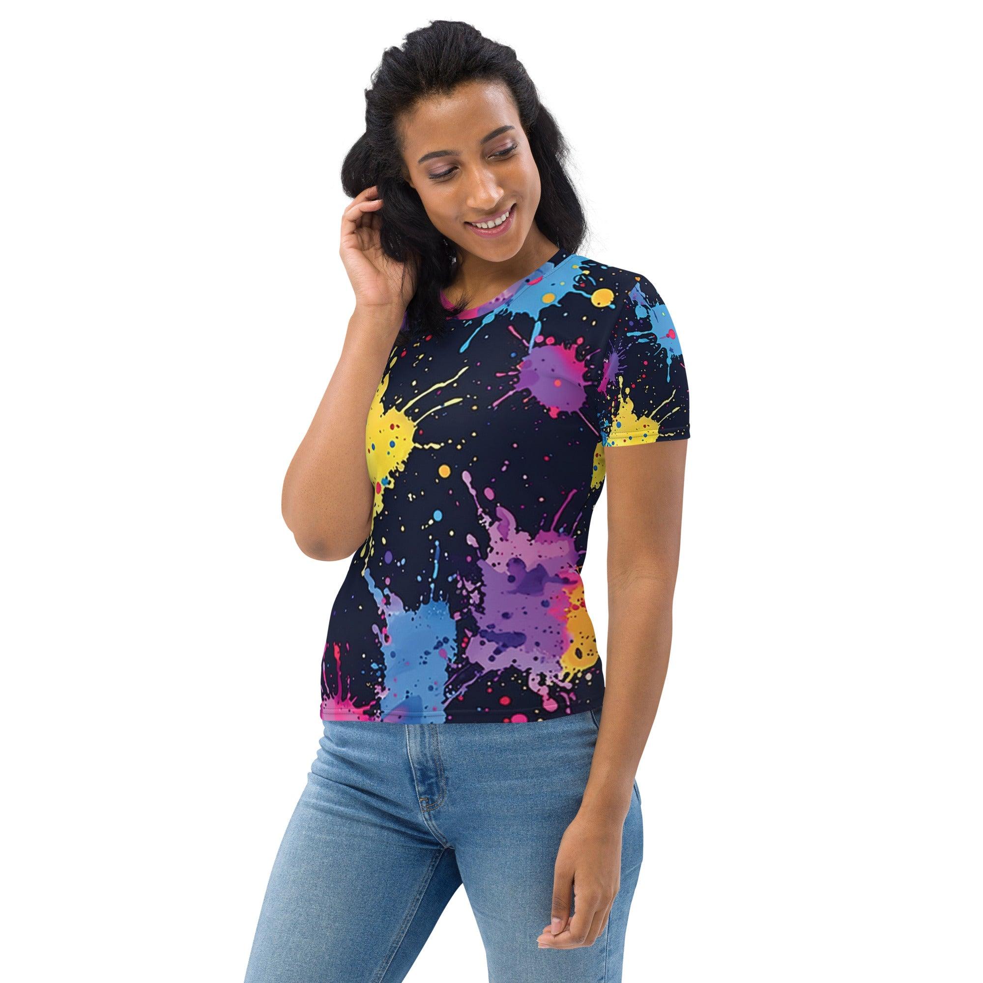 Vibrant Abstract Paint Splatter Women’s Festival T-shirt