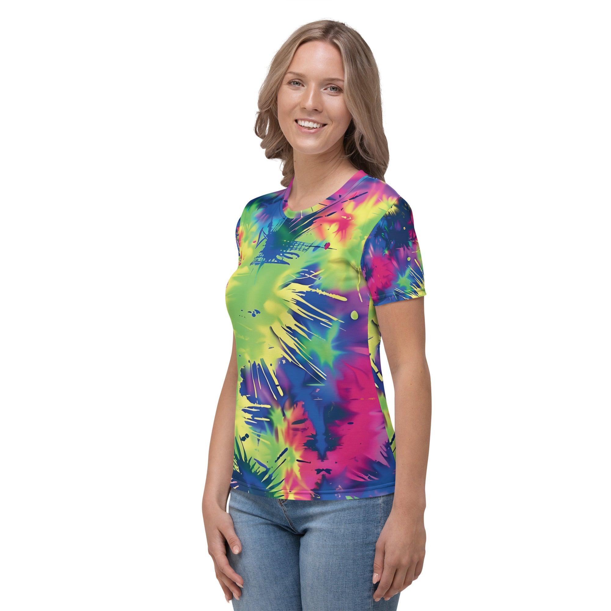 Vibrant Neon Tie-Dye Women's Rave T-Shirt