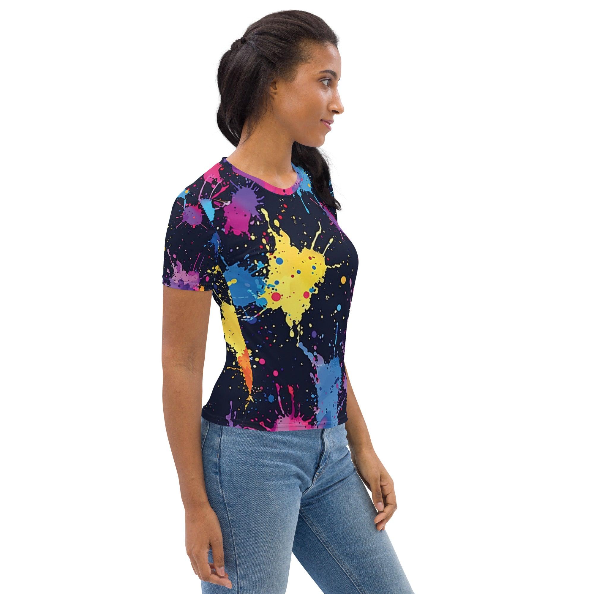 Vibrant Abstract Paint Splatter Women’s Festival T-shirt