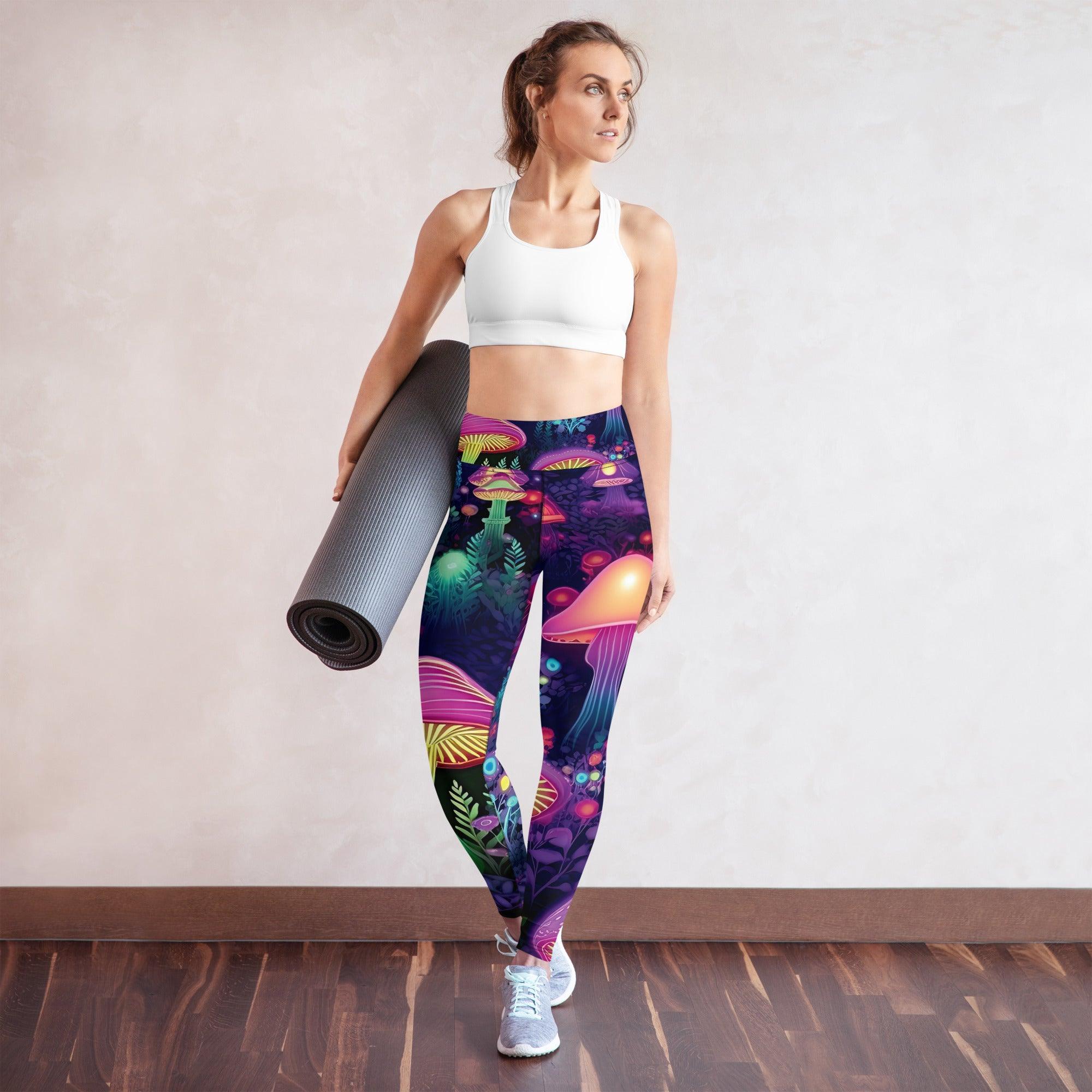 Mushroom Print Yoga Leggings for Festivals & Dance