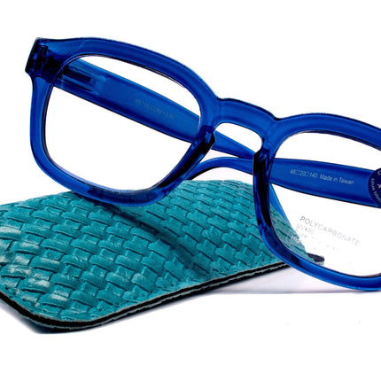 Apollo, (Blue Light Glasses) (Computer Reading Glasses) Reduce Eyestrain A/R Anti Glare +1.25... +3.00, Large Square (Blue) NY Fifth Avenue.