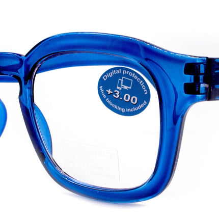 Apollo, (Blue Light Glasses) (Computer Reading Glasses) Reduce Eyestrain A/R Anti Glare +1.25... +3.00, Large Square (Blue) NY Fifth Avenue.