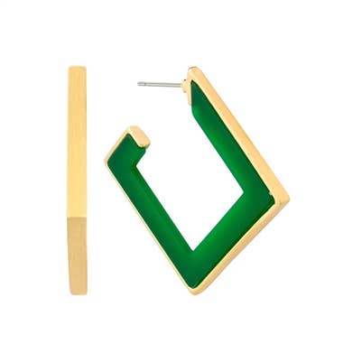 Green & Gold Squared Hoop Earring