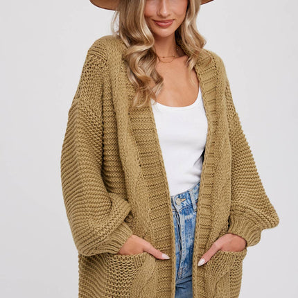 Chunky Cable knit Cardigan-Chocolate