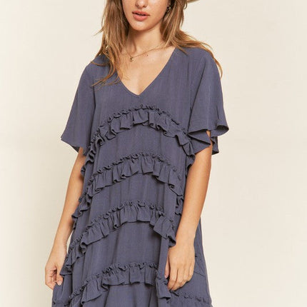 TIERED RUFFLE MINI DRESS