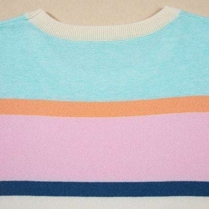 Multicolour Striped Colorblock Flutter Sleeve Knit
