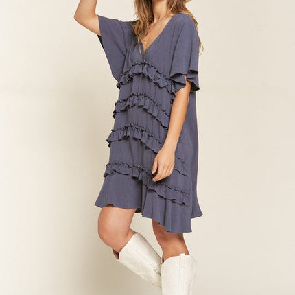TIERED RUFFLE MINI DRESS