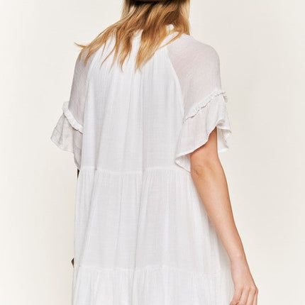 Ruffled neck tiered mini dress PLUS
