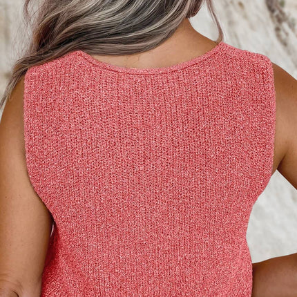 Pink Lace-Up Front V Neck Sweater Vest