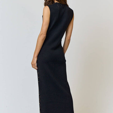 Black Sweater Maxi Dress w/ Stud Detail