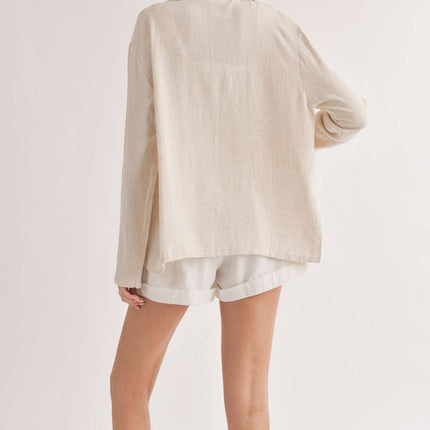 Linen Blend Jacket With Pockets: OATMEAL