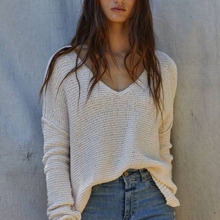 Knit Sweater V-Neck Long Sleeve Top