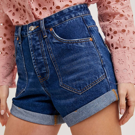 High Waisted Rolled Hem Denim Shorts-SALE PRICE