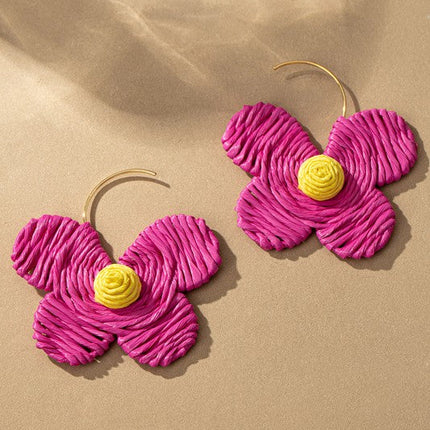 Raffia straw flower earrings