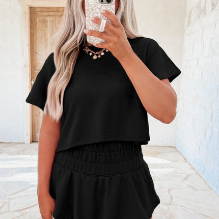 Luxury Cropped Tee and Ruffle High Waist Skort Set