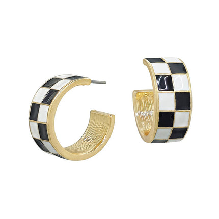 Black & White Checkered Hoop Earring