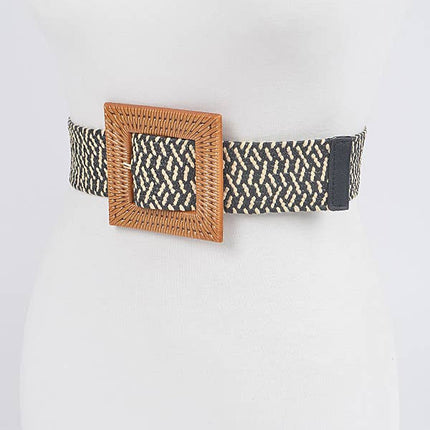 Faux Bamboo Buckle Elastic Belt