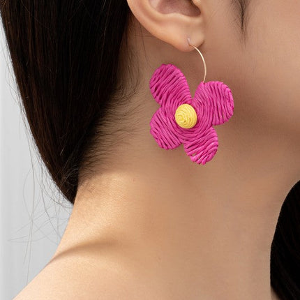Raffia straw flower earrings