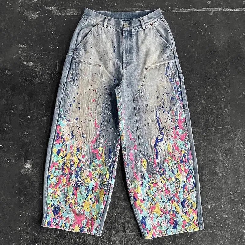 Baggy Multicolor Paint Splatter Jeans