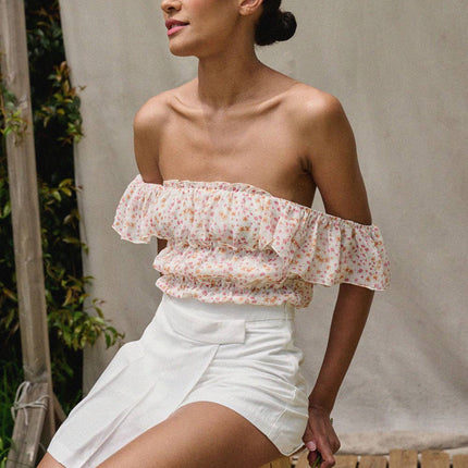 Floral Square Neck Gather Bodice Low Back Bodysuit
