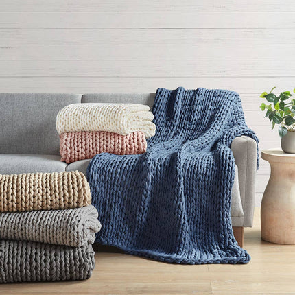 Sand Color Handmade Chunky Double Knit Throw