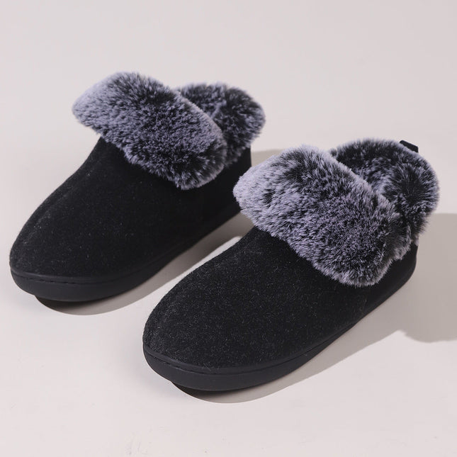 Women’s Felt-Fur Collar Indoor Winter Shoes | Cozy Slip-Ons
