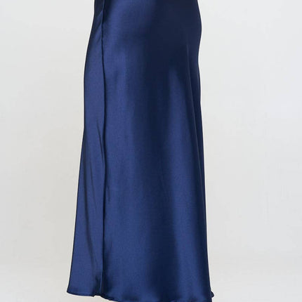 Navy Silky Satin Maxi Skirt