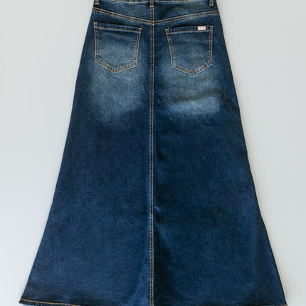 Bethany Dark Wash A-line Long Denim Skirt