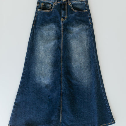 Bethany Dark Wash A-line Long Denim Skirt