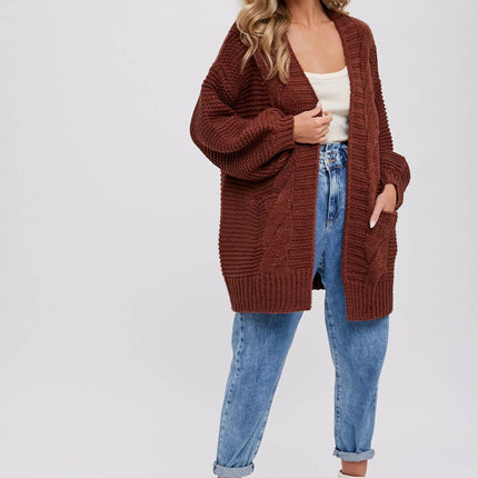 Chunky Cable knit Cardigan-Chocolate