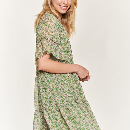 Floral print v-neck mini dress JBJ1054-1