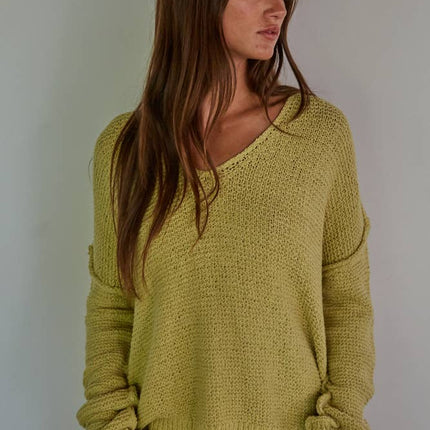 Knit Sweater V-Neck Long Sleeve Top