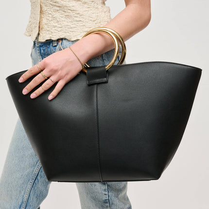 Black Luxe Tote with Gold Handle
