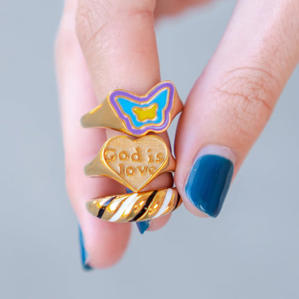 Blue Enamel Butterfly Ring