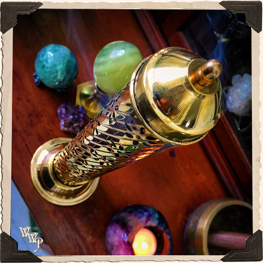 BRASS INCENSE BURNER TOWER. Upright Victorian Style Aluminum Incense Stick Holder.