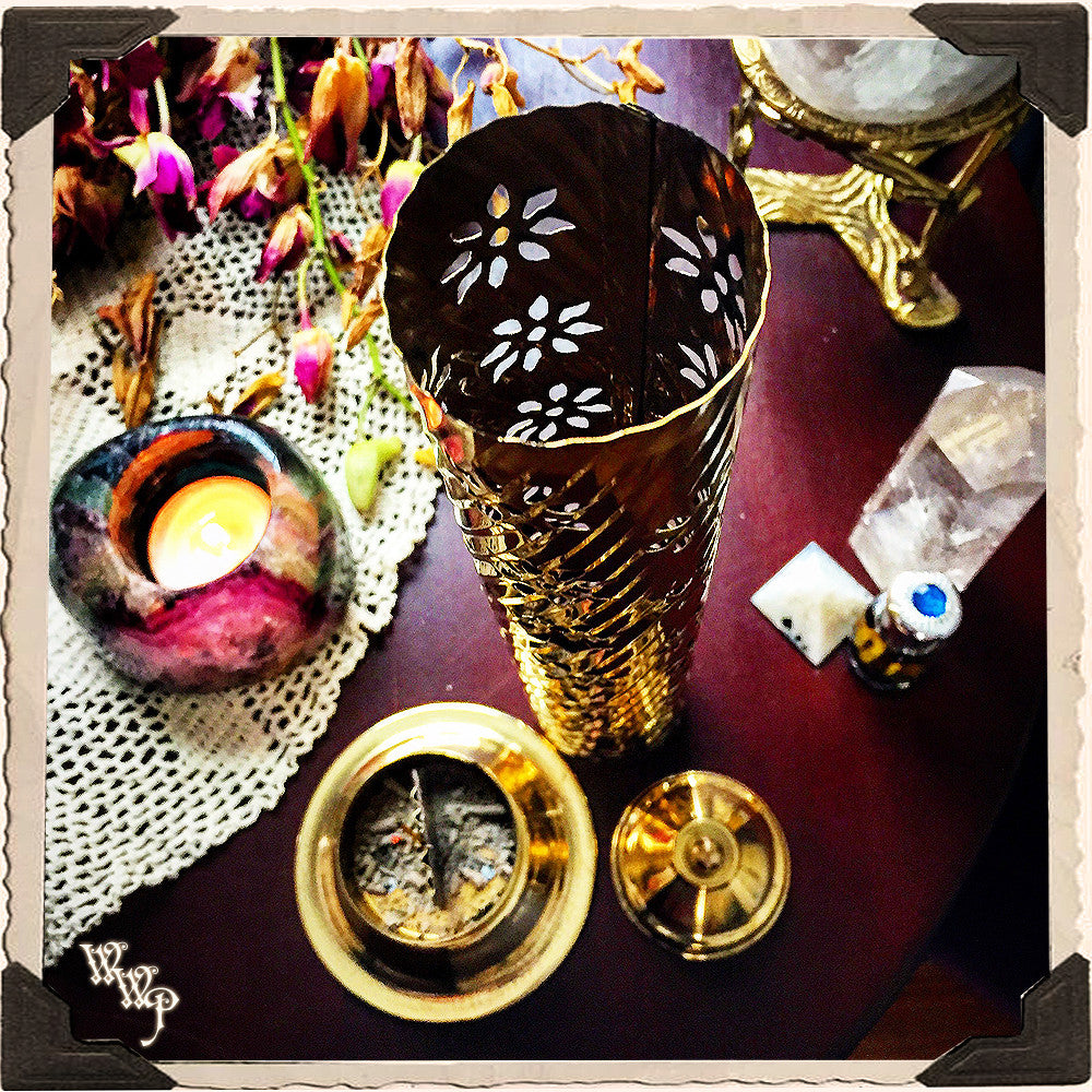 BRASS INCENSE BURNER TOWER. Upright Victorian Style Aluminum Incense Stick Holder.