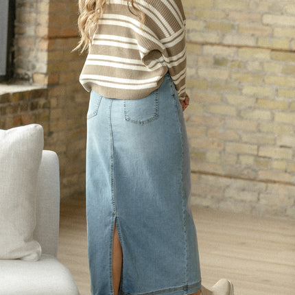 Bria Light Wash Denim Maxi Skirt