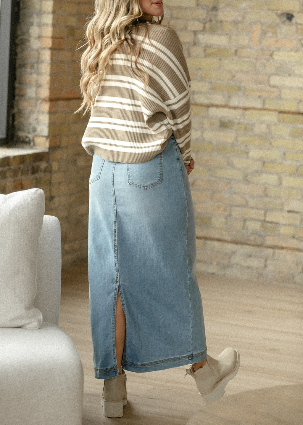 Bria Light Wash Denim Maxi Skirt