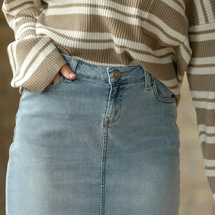 Bria Light Wash Denim Maxi Skirt