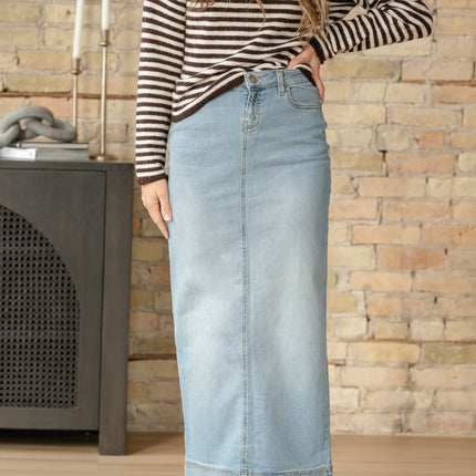 Bria Light Wash Denim Maxi Skirt