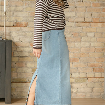 Bria Light Wash Denim Maxi Skirt