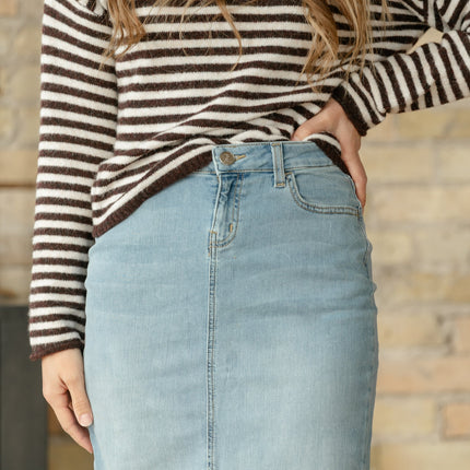 Bria Light Wash Denim Maxi Skirt