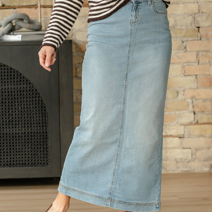 Bria Light Wash Denim Maxi Skirt