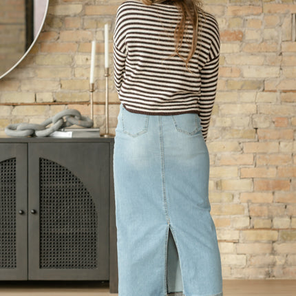 Bria Light Wash Denim Maxi Skirt