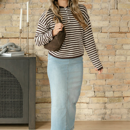Bria Light Wash Denim Maxi Skirt