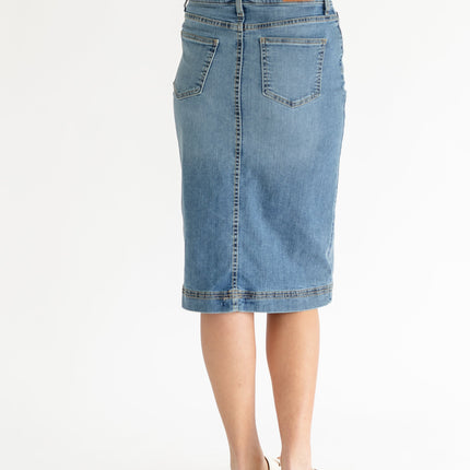 Bryn Light Wash Denim Midi Skirt