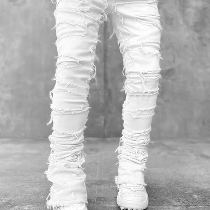 Patched Pants Long Tight Fit Stacked Jeans