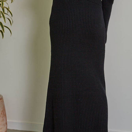 Knit Ribbed Sweater Midi Skirt-Cream