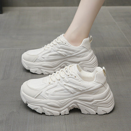 Thick-Bottom Breathable White Shoes for Women — Stylish & Cushioned